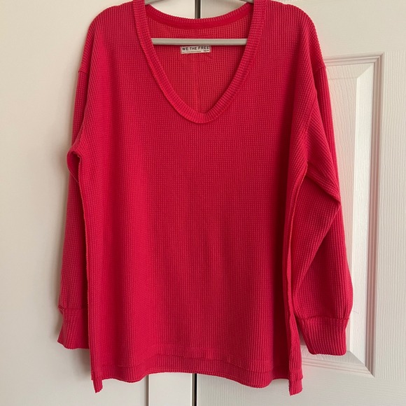 We The Free Tops - We The Free Free People Hot Pink Waffle Knit Thermal V-Neck Top XS/TP